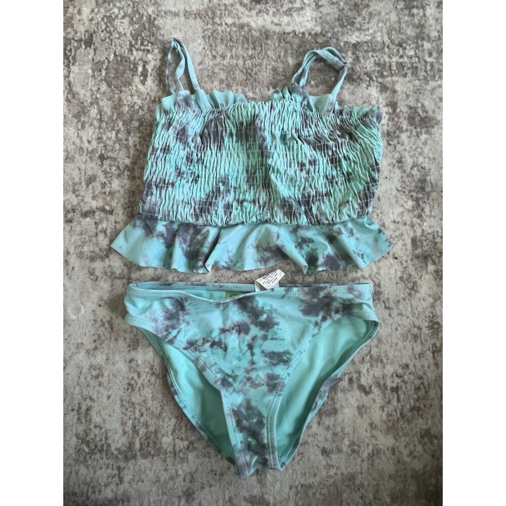 Angel Beach Swim Suit Girls 12/14 Blue Tie Dye Ruffle Smocked